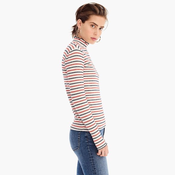 J. Crew Ribbed Mock-neck T-shirt in Stripes Size S - Picture 4 of 14